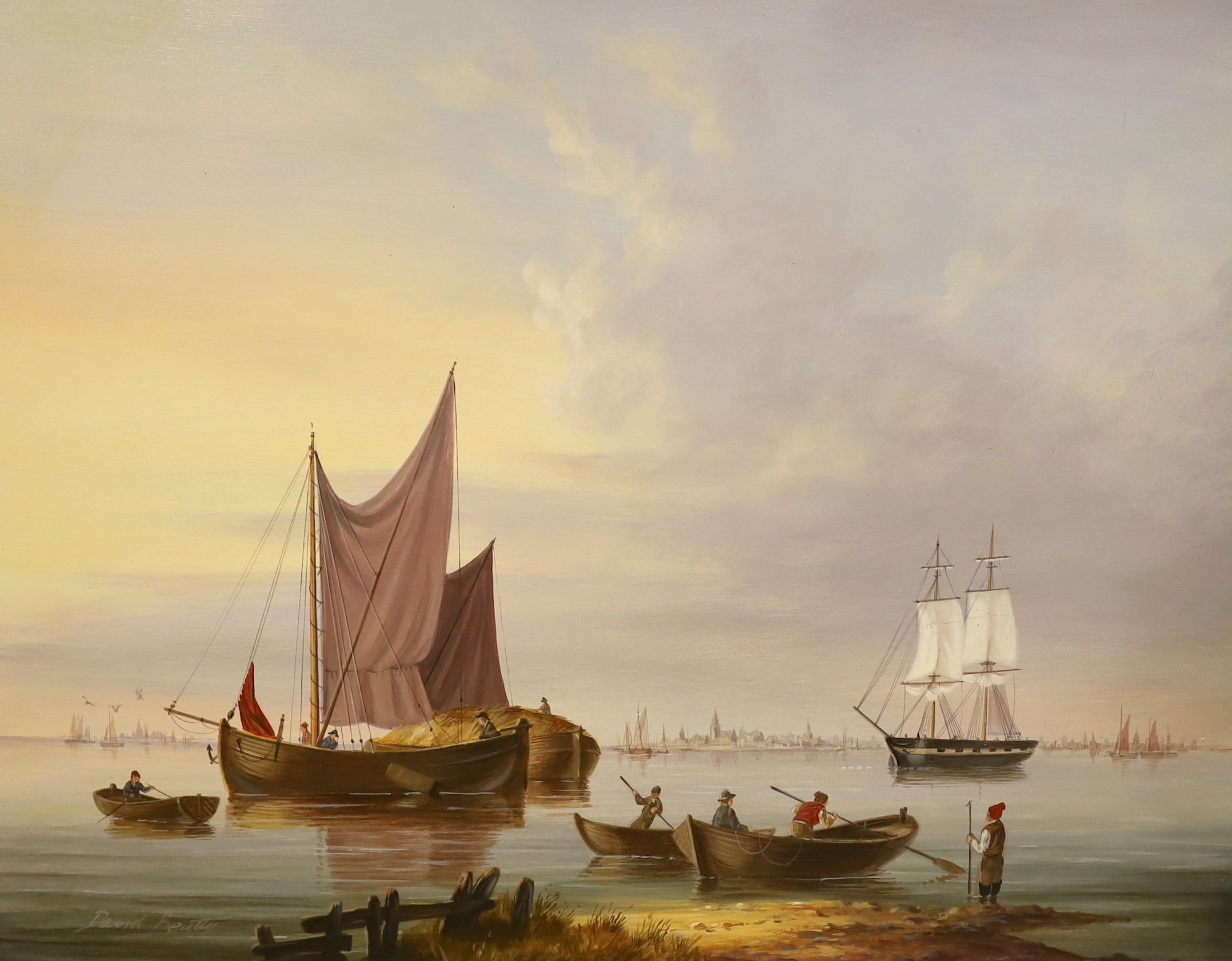 David Beatty (20th.C), two oils on board, Dutch shipping scenes, each signed, largest 39 x 50cm